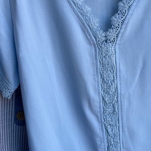 Blue Blouse with blue lacing, 100% Polyester.